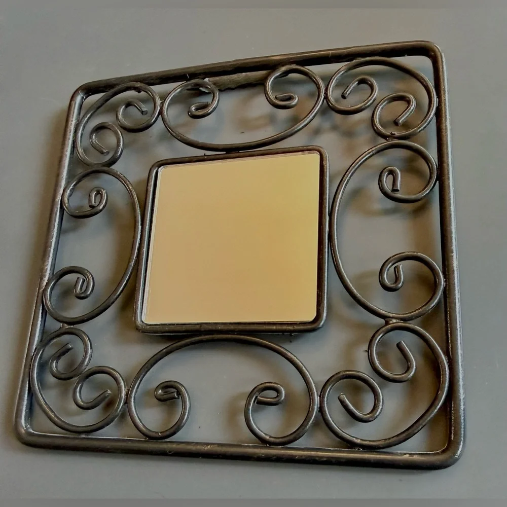 Black Metal Scrolls Wall Mirror Home Decor 6x6 inches Faux Wrought Iron